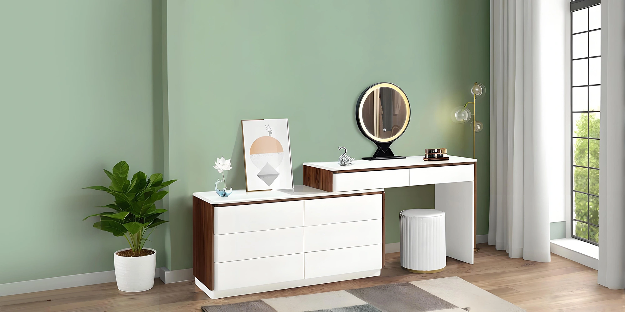 Modern Makeup Vanity Table With Mirror And Lights